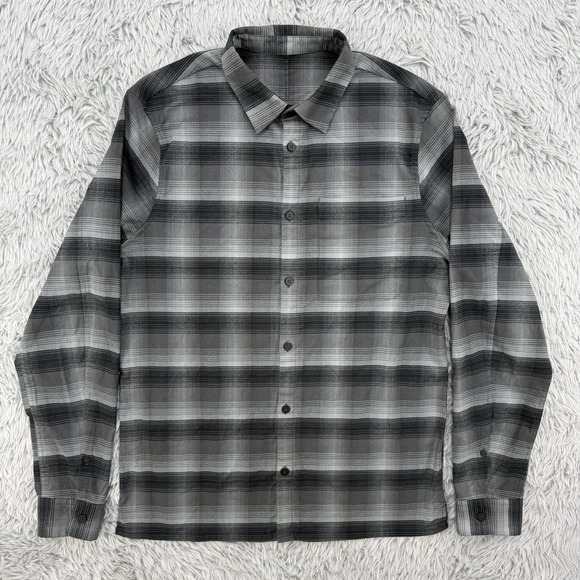 Lululemon Shirt Men's M Black/Gray Tartan Plaid Masons Peak Flannel Long Sleeve - Picture 1 of 9